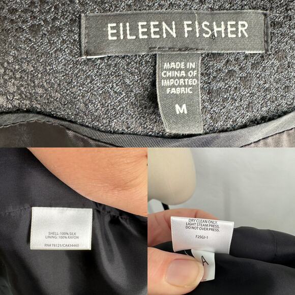 Eileen Fisher Longline Open Front Jacket Black Silk Work Minimalist Classic Sz M - Picture 9 of 10